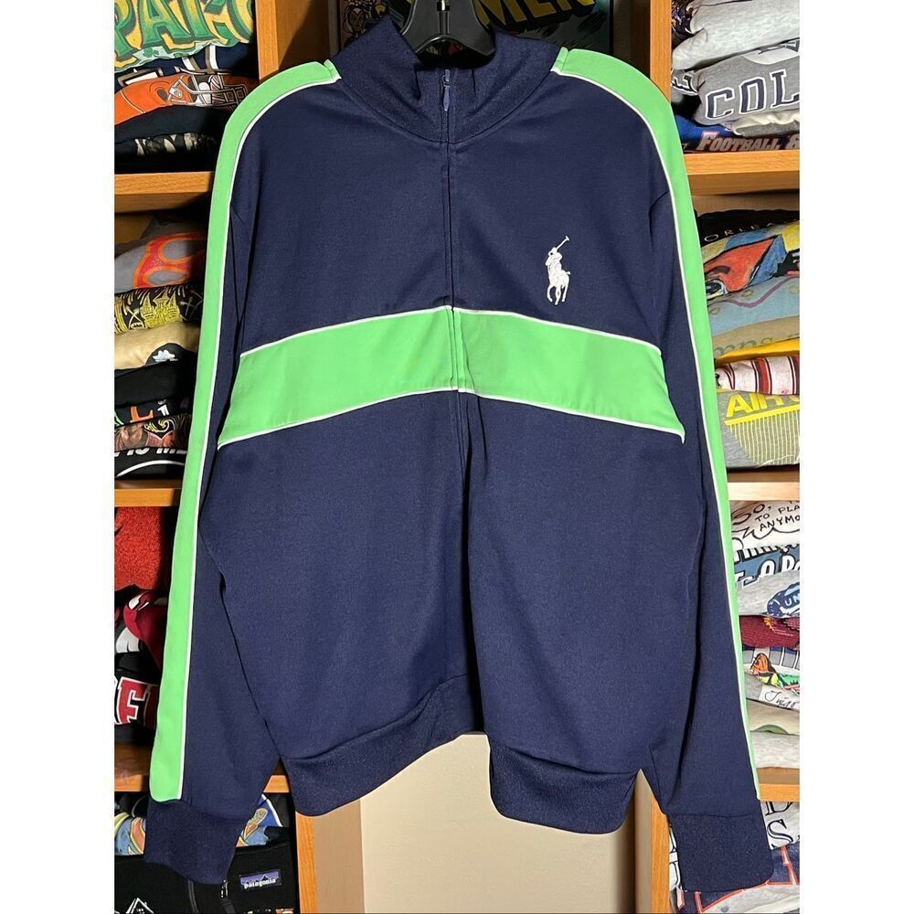 Vintage Polo Ralph Lauren Full Zip Big Pony Striped Track Jacket